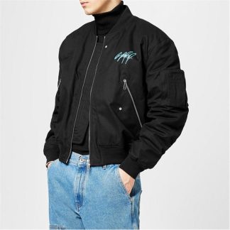 OFF WHITE Logo Scribble Bomber Jacket Men Blk/Blu 1071  for sale