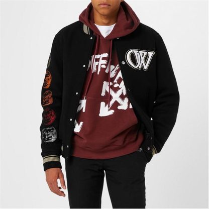 OFF WHITE Moon Wool Varsity Bomber Jacket Men Black White  for sale