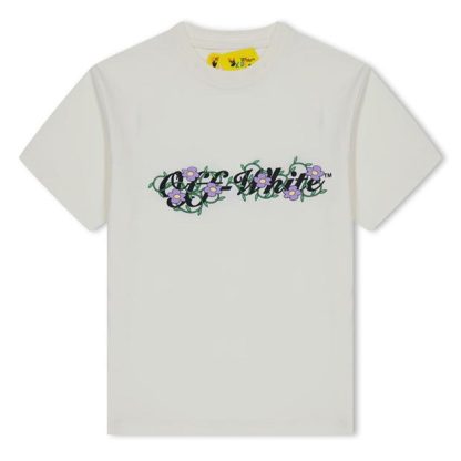 OFF WHITE Off Flowers Tee Jn32 Kids Wht/Blk 0310  for sale