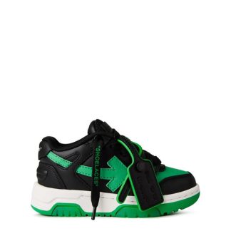 OFF WHITE Out Of Office Leather Trainers Juniors Kids Low Trainers Blk Green 21055 for sale