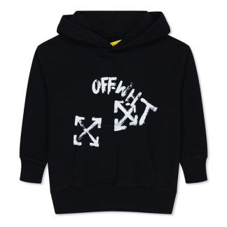 OFF WHITE Paint Script Hoodie Juniors Kids OTH Hoodies Black 1001 for sale