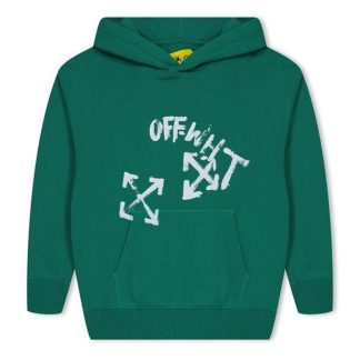 OFF WHITE Paint Script Hoodie Juniors Kids OTH Hoodies Green 5501 for sale