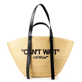 OFF WHITE Rafia Tote Bag Women Beige/Black  for sale