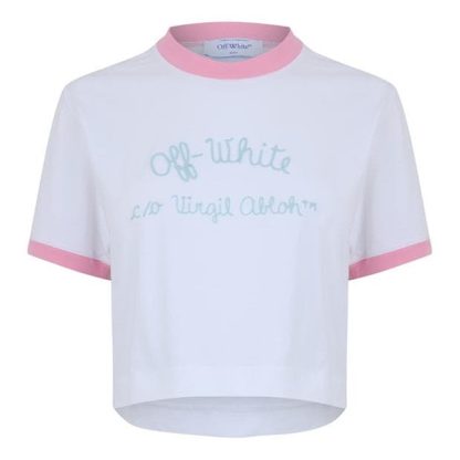 OFF WHITE Script Boxy Fit Crop Top Women White  for sale