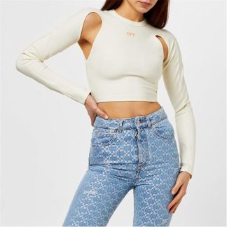 OFF WHITE Sleek Long Sleeve Crop Top Women White 0400  for sale