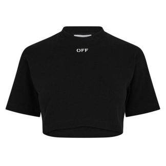 OFF WHITE Stamp Rib Cropped Tee Women Cropped T-Shirts Black 1001 for sale