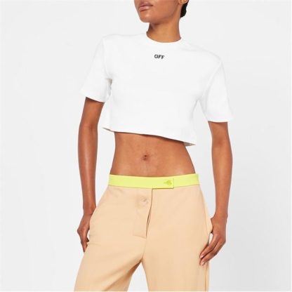 OFF WHITE Stamp Rib Cropped Tee Women Cropped T-Shirts White 0110 for sale