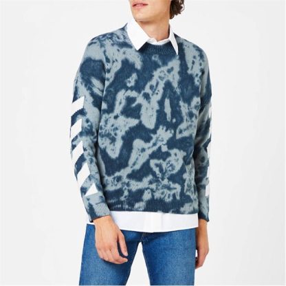 OFF WHITE Tie Dye Knit Crew Jumper Men Warm Grey 0701  for sale