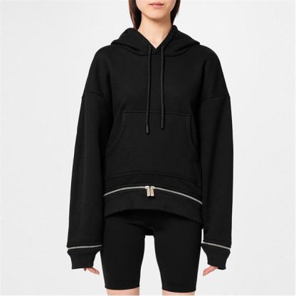 OFF WHITE Zip Hem Hoodie Women Black  for sale