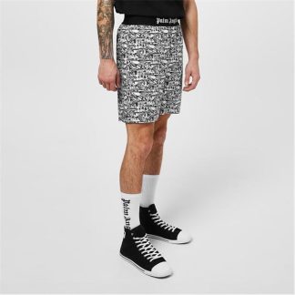 PALM ANGELS Beach Print Shorts Men White/Blk 0110  for sale