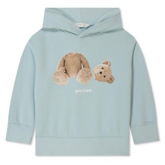 PALM ANGELS Bear Print Hoodie Kids Crew Sweaters Dsty Blu 4260 for sale