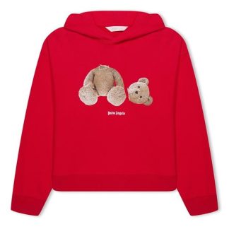 PALM ANGELS Bear Print Hoodie Kids Crew Sweaters Red 52560 for sale