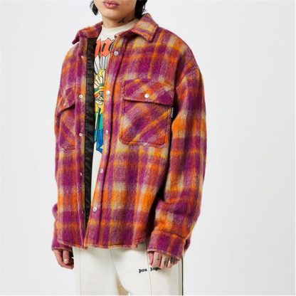 PALM ANGELS Brushed Wool Check Overshirt Men Burgundy  for sale