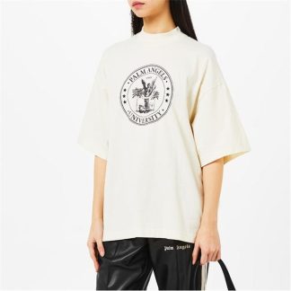 PALM ANGELS College Loose T Shirt Women Oversized T-Shirts Bttr/Blk 0410 for sale