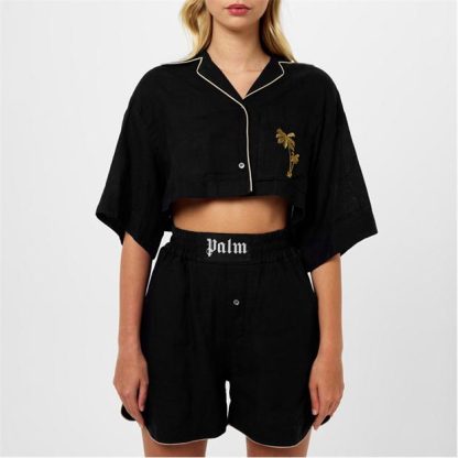 PALM ANGELS Cropped Bowling Shirt Women Blk/Gld 1076  for sale