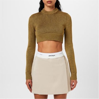 PALM ANGELS Cropped Laminated Sweater Women Gold 7676  for sale