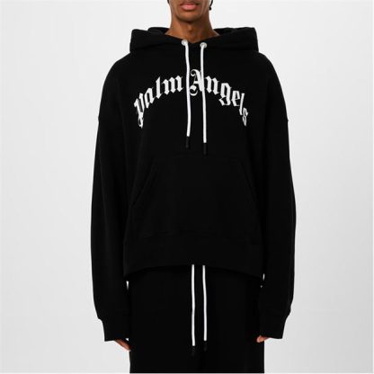 PALM ANGELS Curved Logo Hoodie Men Black 1001  for sale