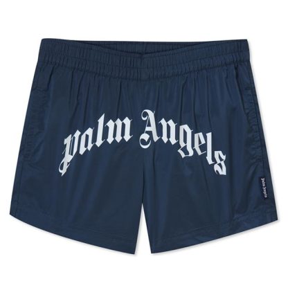 PALM ANGELS Curved Logo Shorts Kids Swim Shorts Blue/Wht for sale