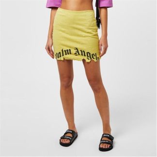 PALM ANGELS Destroyed Logo Mini Skirt Women Yllw/Blk 1810  for sale