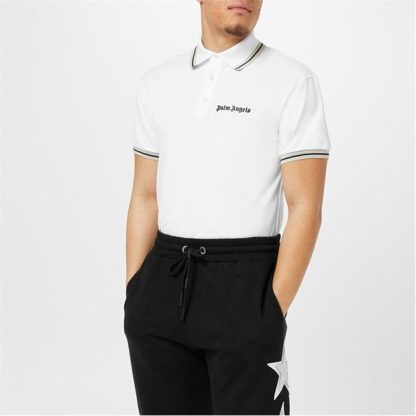 PALM ANGELS Embroidered Logo Polo Shirt Men Short Sleeve Polos Wht/Blk 0110 for sale