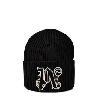 PALM ANGELS Embroidered Monogram Beanie Unisex Black 1003  for sale