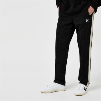 PALM ANGELS Embroidered Striped Jersey Track Pants Men Open Hem Woven Tracksuit Bottoms Blk Wht 1003 for sale