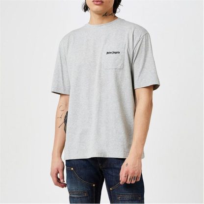 PALM ANGELS Embroidered T-Shirt Men Grey  for sale