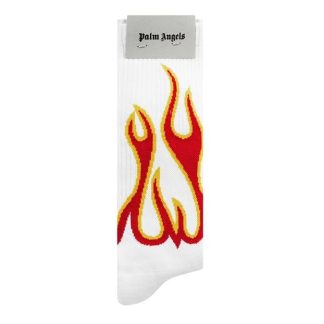 PALM ANGELS Flame Socks Men Crew Socks White/Red 0125 for sale