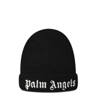 PALM ANGELS Knitted Logo Beanie Junior Unisex Beanies Black 1001 for sale