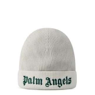 PALM ANGELS Knitted Logo Beanie Junior Unisex Beanies Wht/Green 10155 for sale