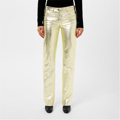 PALM ANGELS Laminated Leather Trousers Women Gold  for sale