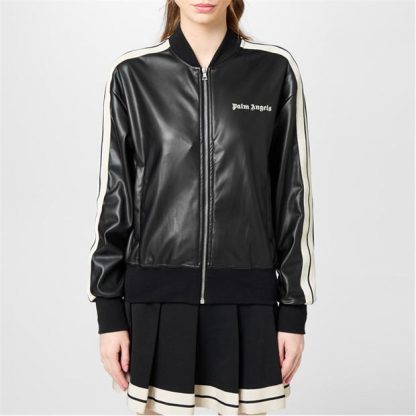 PALM ANGELS Leather Effect Bomber Track Jacket Women Black 1003  for sale