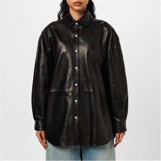 PALM ANGELS Leather Overshirt Women Black  for sale