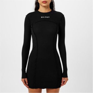 PALM ANGELS Logo Cotton-Blend Mini Dress Women Black 1003  for sale