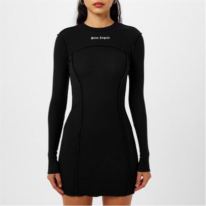 PALM ANGELS Logo Cotton-Blend Mini Dress Women Black 1003  for sale