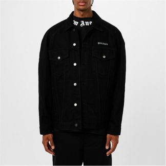 PALM ANGELS Logo Denim Jacket Unisex Black  for sale