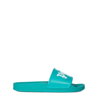 PALM ANGELS Logo Pool Sliders Men Pool Shoes Blue/White 4001 for sale