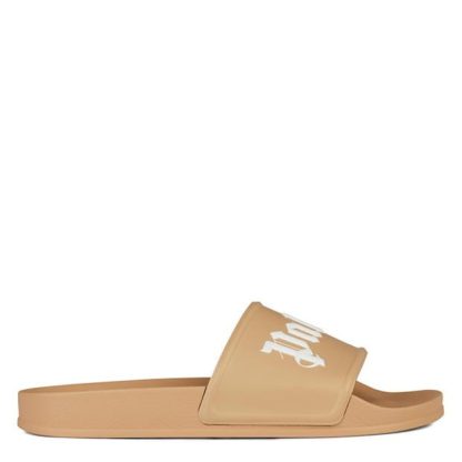 PALM ANGELS Logo Pool Sliders Men Pool Shoes Brwn/Wht 6001 for sale