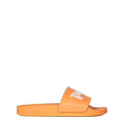 PALM ANGELS Logo Pool Sliders Men Pool Shoes Orange/Wht 2001 for sale