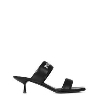 PALM ANGELS Logo Print Leather Sandals Women Blk/Wht 1001  for sale