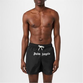 PALM ANGELS Logo Swim Shorts Men Swim Shorts Black/White for sale