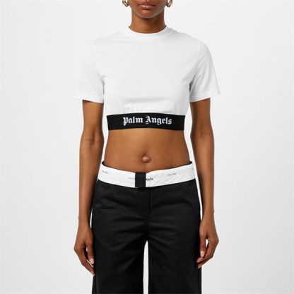 PALM ANGELS Logo Trim Cropped T Shirt Women Off Wht/Blck  for sale