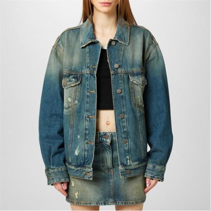 PALM ANGELS Loose Denim Jacket Women Blu/Brwn 4560  for sale