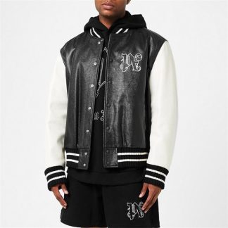 PALM ANGELS Monogram Classic Varsity Jacket Men Blk Wht 1003  for sale