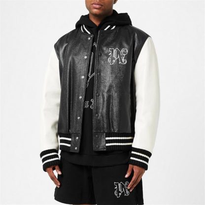 PALM ANGELS Monogram Classic Varsity Jacket Men Blk Wht 1003  for sale