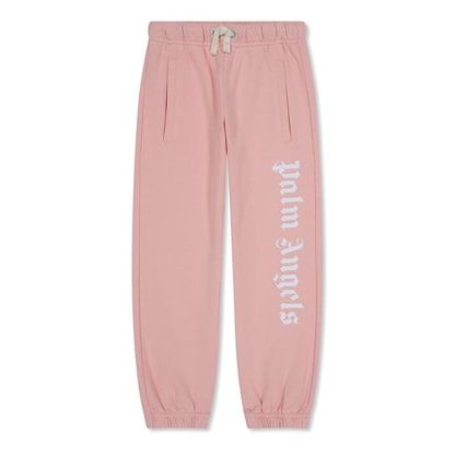 PALM ANGELS Palm Lgo Joggers Jn34 Kids Closed Hem Fleece Jogging Bottoms Pale Pink 3001 for sale