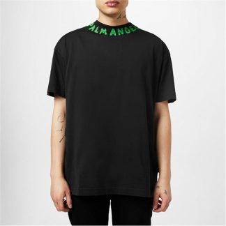 PALM ANGELS Palm Neck Logo Tee Sn42 Men Regular Fit T-Shirts Black for sale