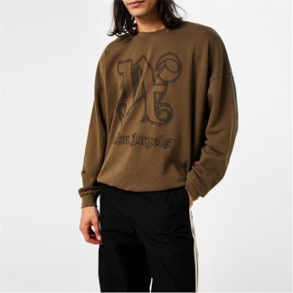 PALM ANGELS Palm Statement Crew Sn34 Men Brown Black  for sale