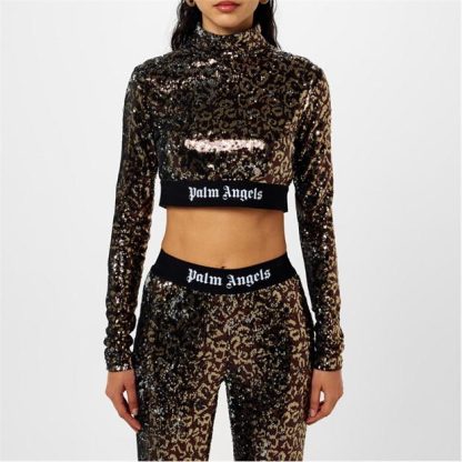 PALM ANGELS Palm Tpe Sequin LS T Ld34 Women Brwn/Blk 6010  for sale