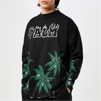 PALM ANGELS Palm Tree And Skulls T-Shirt Men Blk/Grn 1055  for sale